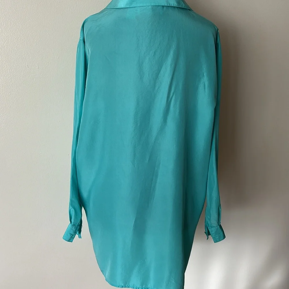 Diane Von Furstenberg the color authority aqua Silk Tunic Blouse Sz L